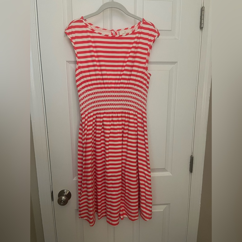 Kate Spade White and Hot Pink Stripped Sleeveless Fit and Flare Dress